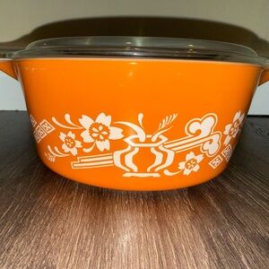 RARE* Vintage Pyrex Destiny Orange Floral Casserole Dish with Lid